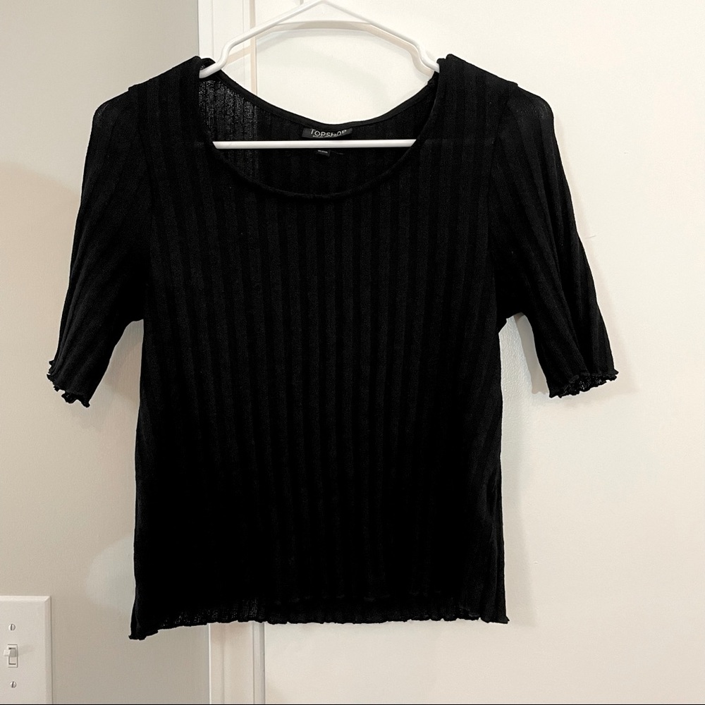 Topshop black knitted mid-sleeve top